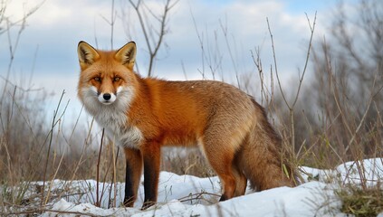 Obraz premium Red fox in its natural habitat, showcasing seasonal change