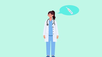 Female Doctor Character Animation with Pregnancy Test Icon.