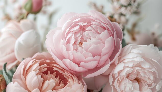 Summer blooming delicate peony, pastel floral arrangement for greeting card design, seasonal celebration