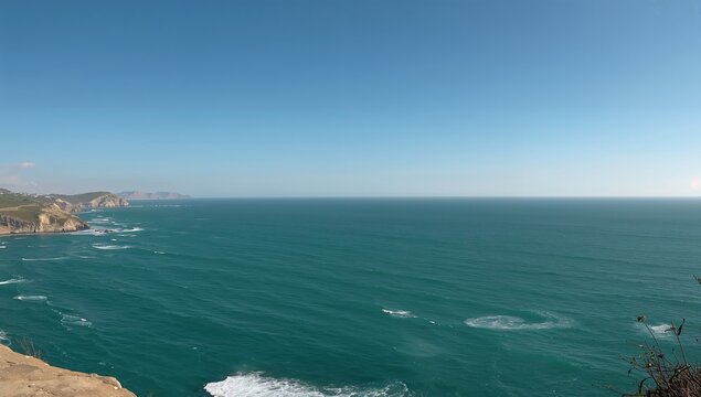 Cliffside panorama of the sea, ideal backdrop for travel-related design, summer