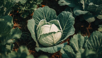 White cabbage growing in a garden, ideal for healthy meal preparation