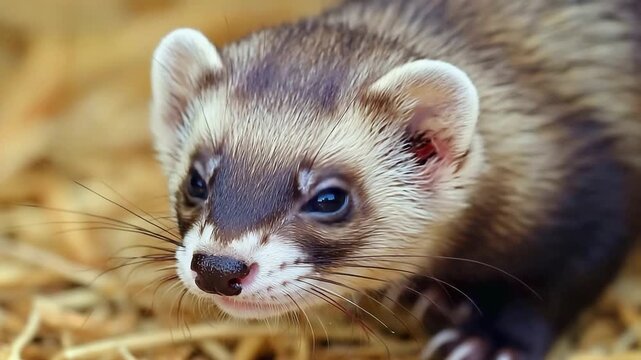 Close up of a cute ferret looking around