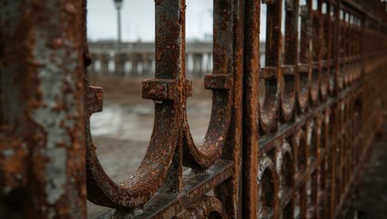 Rusty iron fence, erosion risk