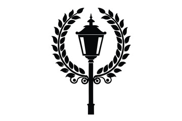 street lamp with wreath vector icon silhouette