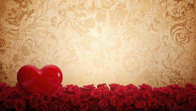 Valentine's Day backdrop featuring roses and heart shapes, suitable for romantic themes