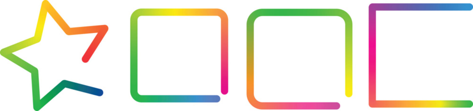 A creative and artistic design featuring a vibrant star outline and three rounded rectangular frames, all adorned with a beautiful gradient color transition