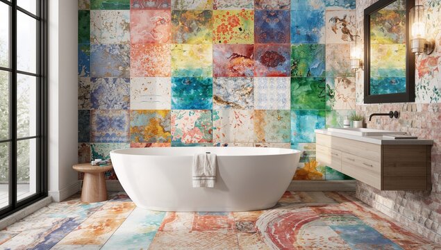 Vibrant digital tiles design for bathroom decor, stylish renovation option