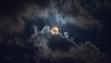 The moon illuminating a mosaic of clouds, atmospheric beauty