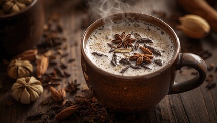 Masala chai tea made with spices and milk, beneficial for relaxation and wellness
