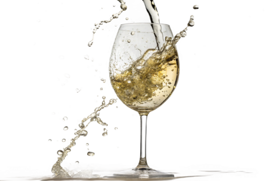 White wine poured into a glass. transparent background.. Rich. Luxury. Liquor. Marriage. Polyphenols.