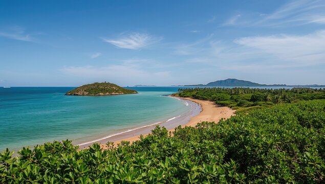 Mr Cau beach with mangroves on Con Dao island, Ba Ria Vung Tau, Vietnam, highlighting erosion risk