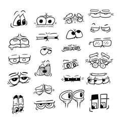 A collection of cartoon vector eye expressions featuring funny, cute, silly, sleepy, surprised, confused, angry, and quirky looks