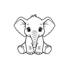 Cute baby elephant sitting line art for children's coloring Vector