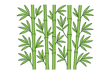 Stylized seamless repeating pattern of green bamboo stalks and fresh leaves on a light background