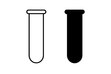 Simple black and white outline and filled icons of a laboratory test tube