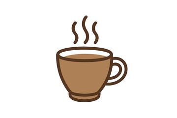 Minimalist brown coffee mug with steam rising from a hot beverage on a clean white background