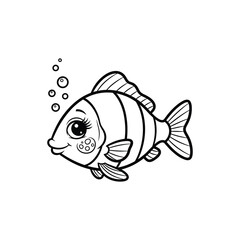 Cute cartoon fish with big eyes and bubbles for children's coloring book Vector
