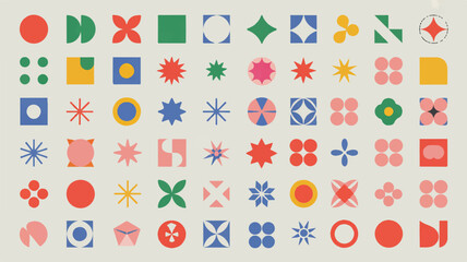 Vibrant collection of modern abstract geometric shapes and patterns, perfect for contemporary graphic design backgrounds, creative projects, and decorative elements