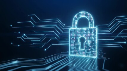 Digital padlock secured by binary code on circuit board - Powered by Adobe