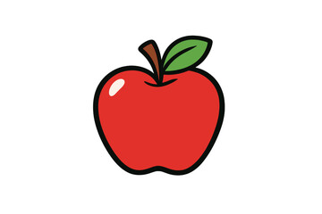 Fresh ripe red fruit with a brown stem and green leaf on a white background
