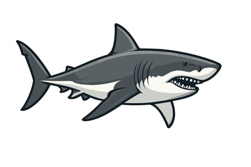 Obraz premium Aggressive great white shark mascot swimming with open mouth and sharp teeth showing