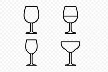 Minimalist black outline icons of various stemmed glassware for drinks