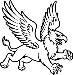Mythical griffin creature with eagle head and lion body in outline drawing