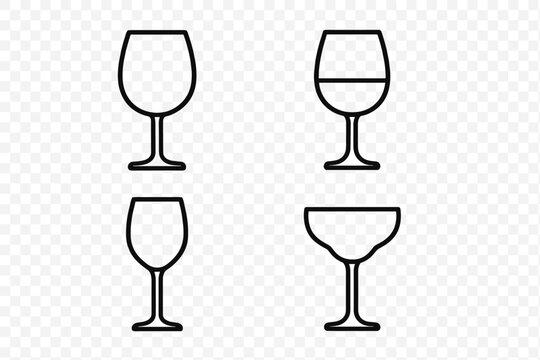 Minimalist black outline icons of various stemmed glassware for drinks