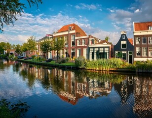 charming canal side houses with classic dutch architecture reflected in the water serene and picturesque