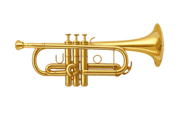 Obraz premium Shiny brass trumpet musical instrument isolated on a pure white background