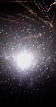 New Year&rsquo;s Eve Fireworks Show at Midnight |   4k, 12 Bit Braw Source Vertical Video