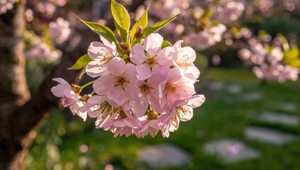 Close-up view of cherry blossoms, seasonal beauty, springtime