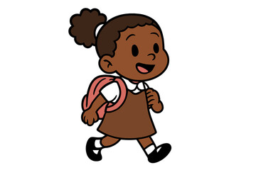 Cheerful young Black student wearing a school uniform and backpack walking to class