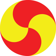Abstract red and yellow swirling circular design element graphic