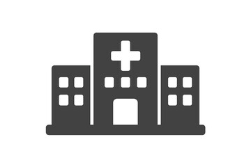 Obraz premium Stylized gray depiction of a modern hospital building featuring a prominent medical cross symbol