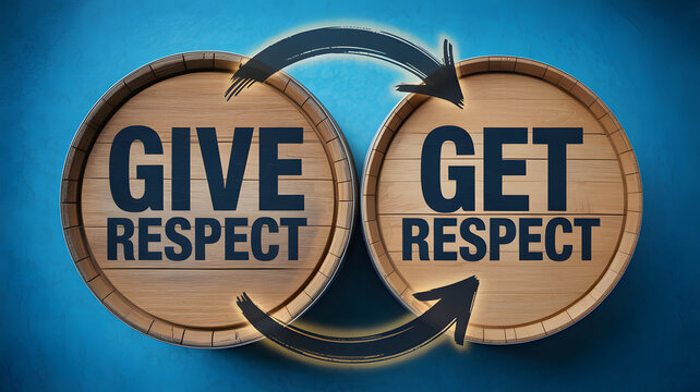 Inspiring give and get respect concept for team culture and leadership development, showing arrows conveying the message of mutual respect and ethical treatment