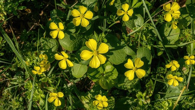 Oxalis pes-caprae, a yellow-flowering plant from the Oxalidaceae family, seasonal change