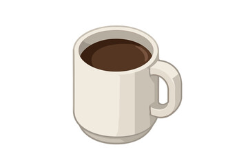 White ceramic coffee mug with hot dark liquid in isometric perspective