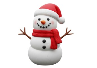Festive Snowman Wearing Red Hat and Scarf on White Background
