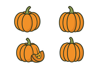 Set of orange pumpkins including a whole pumpkin and a sliced piece for autumn harvest