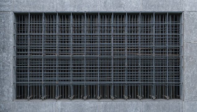 Stack of construction rebar mesh, wire reinforcement for concrete stability