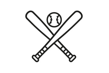 Simple black and white outline symbol depicting two crossed baseball bats and a baseball
