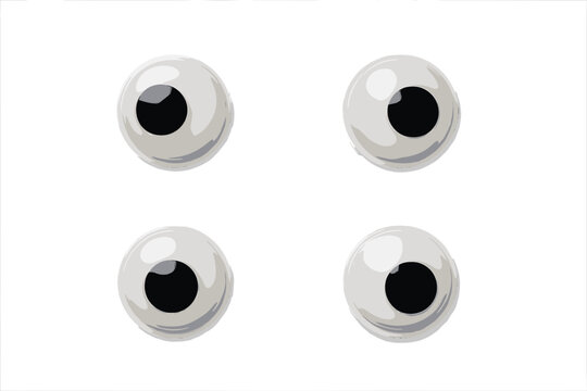 Four plastic novelty googly eyes with black and blue irises arranged in a square pattern on a clean white background
