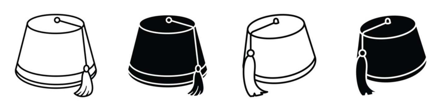 Fez hat icon in linear and clipart style pack on white background.