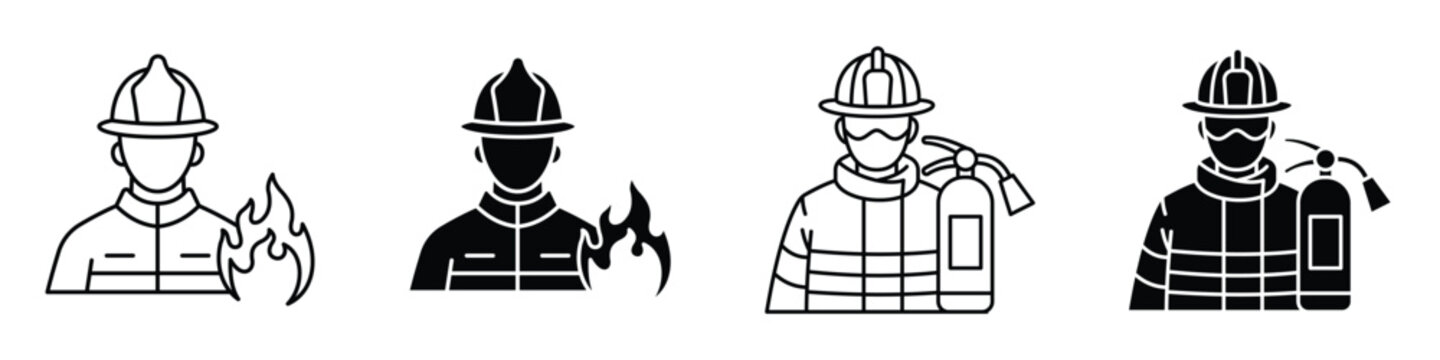 Firefighter icon in linear and clipart style pack on white background.