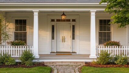 Front entrance of an attractive home featuring a welcoming pathway, emphasizing accessibility