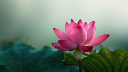 Pink lotus blooming in a water basin, symbolizing tranquility and serenity