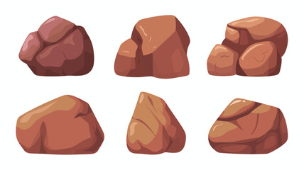 Collection of six brown cartoon rocks and stones, natural game elements, isolated graphic assets for nature and environment designs.