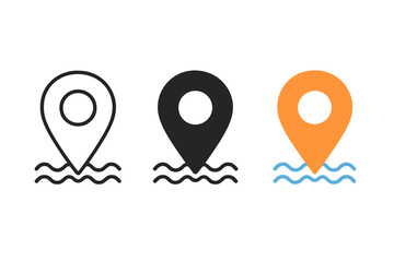 Three different colored points are shown on a white background. The first point is black and white, the second is orange and the third is blue. The image is of a map with a point on it