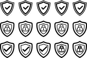 Fototapeta premium Security shield icons with checkmark and lock symbols